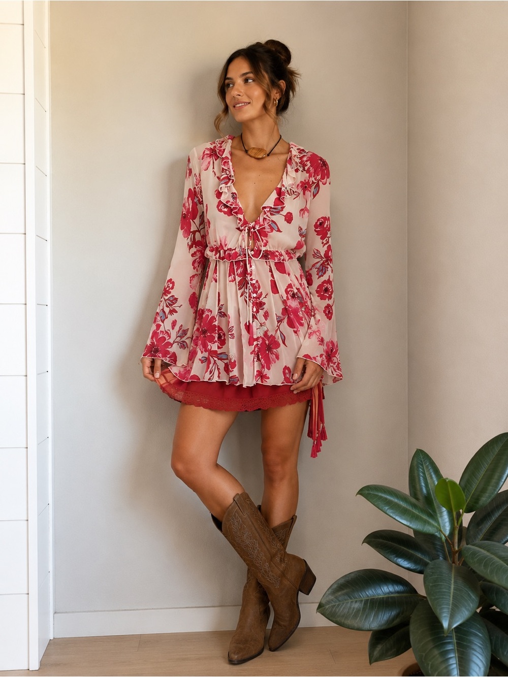 Free People Wildest Dreams Tunic in Red M